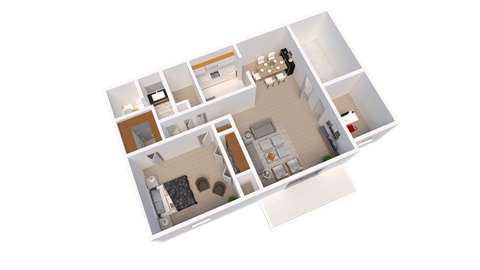 Floor plan for 1 bed, 1 bath, 930 sqft